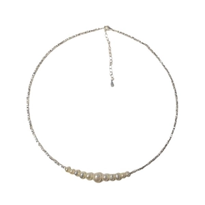 S925 Sterling Silver necklace featuring graduated baroque freshwater pearls and smile design