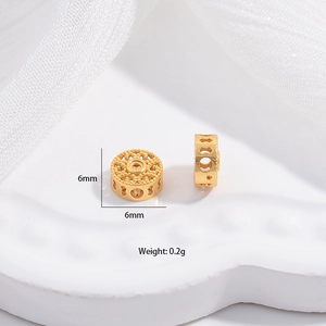 Detail view of 6mm hollow flower spacer bead in gold finish with size and weight metrics