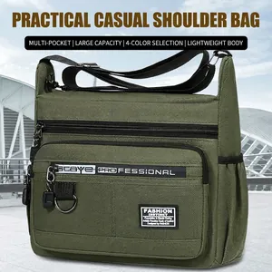 Waterproof army green crossbody bag with multi-layer pockets and large capacity