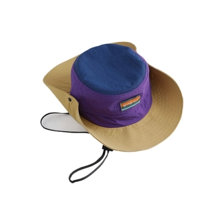 Outdoor 55cm kids bucket hat with color-block nylon design and adjustable wind cord