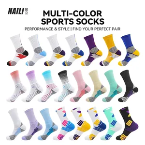 Thick cushioned athletic basketball socks in multiple vibrant colors and striped designs