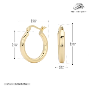 Detailed dimension guide for gold-plated S925 sterling silver hollow hoop earrings
