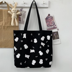 Sac fourre-tout noir en toile avec motifs de chiens mignons et notes de musique