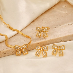 Gioielli Con Fiocco In Acciaio Inossidabile Per Donna Zircone Placcato Oro 18K Moda Elegante Regolabile