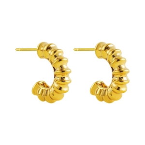 18K gold plated stainless steel chunky C-shaped hoop earrings with textured finish