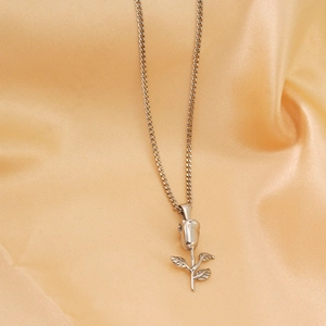 Rose Flower Pendant Necklace Stainless Steel Elegant Floral Jewelry Minimalist Style For Women