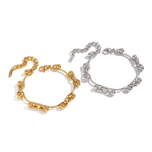Minimalist 18K gold and silver stainless steel ball chain bracelet with lobster clasp