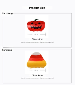 Detailed dimension guide showing 6cm size for Halloween pumpkin and candy corn hair clips
