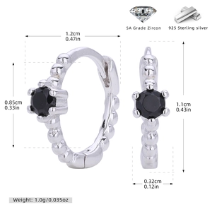 Detailed technical diagram of 925 sterling silver earrings with black zircon dimensions