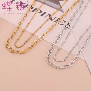 Collana A Doppio Strato In Acciaio Inossidabile Donna Catena A Graffetta E Catena Con Palline Gioielli Di Moda