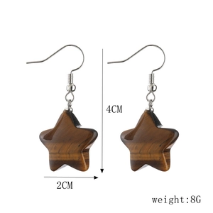 Star-shaped tiger eye earrings dimensions showing 4cm height and 2cm width size guide