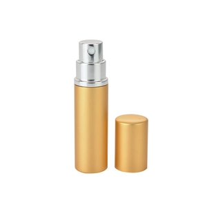 Matte gold 5ml aluminum perfume spray bottle with glass inner and silver pump nozzle