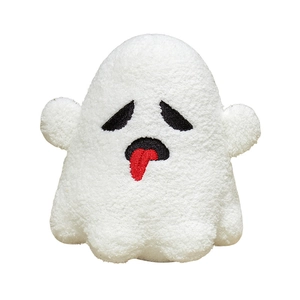 Plush ghost doll toy with long white fur and embroidery face for Halloween gift