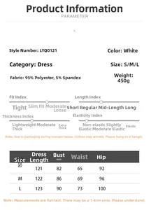 Size chart for the sleeveless white slit maxi dress showing detailed measurements