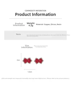 Detail showing dimensions and 4.2g weight of zircon bow clip-on earrings for women
