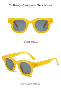 Front and 45-degree side view of vintage orange oval sunglasses with silver metal rivets