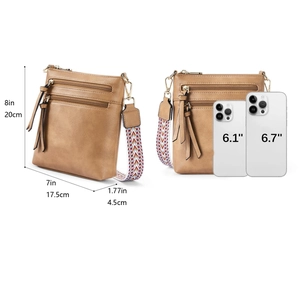 Dettagli dimensioni borsa a tracolla marrone altezza 20cm con tracolla e smartphone