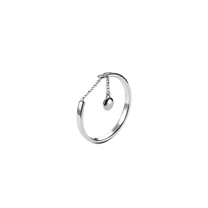 Minimalist S925 silver open ring featuring a delicate chain and heart pendant