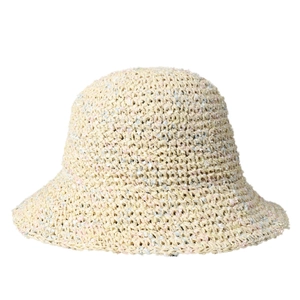 Handmade colorful straw sun hat for women featuring a foldaway summer bucket design
