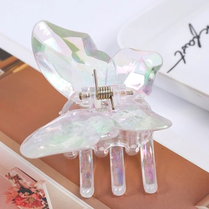 Large butterfly matte hair claw clip in iridescent colors with durable gold metal spring