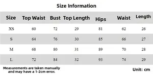 Detailed size guide table for hollow out deep V neck top and mesh skirt matching set