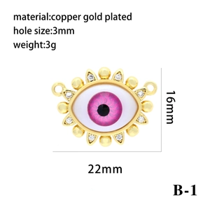 Evil eye copper gold plated DIY jewelry pendant connector micro inlay zircon accessory 22x16mm