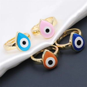 Adjustable Evil Eye open rings set in gold plating with colorful drip oil enamel work