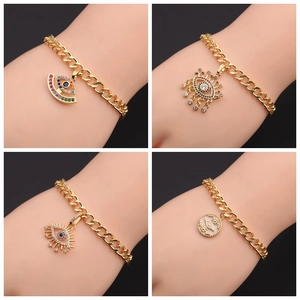 Evil Eye Bracelet Gold Plated Copper Colorful Zircon Turkish Eye Cuban Chain Jewelry For Kids Girls Women Fashion