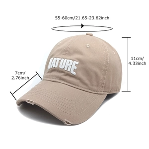 Khaki cotton baseball cap with NATURE embroidery and vintage distressed brim details