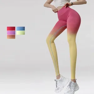 Legging de Yoga Sans Couture à Taille Haute pour Femme Dégradé de Couleur Squat Proof Push Up Pantalon de Sport Gym
