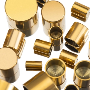 Polished 18k gold stainless steel cylinder caps for DIY jewelry making and leather cord ends