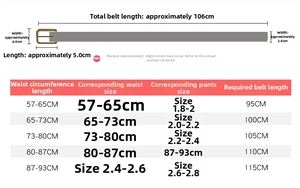 Guide des tailles détaillé pour ceinture motif serpent incluant longueur et largeur