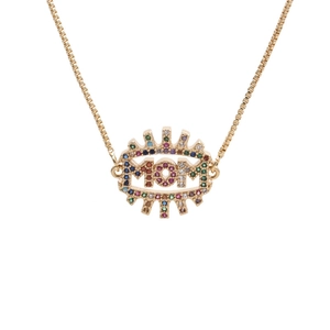 Golden eye-shaped MOM necklace with colorful zircon gemstones for Mother's Day gift