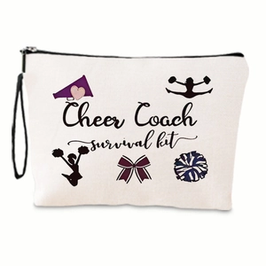 Detail of canvas cheer coach survival kit makeup bag with zipper and wrist strap