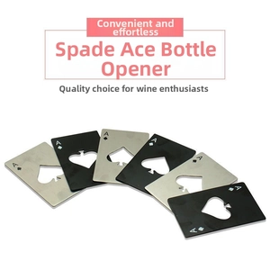 Macro shot of Ace of Spades credit card bottle openers in black and silver steel