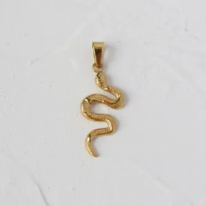 Polished 18K gold-plated stainless steel snake pendant necklace with scale texture