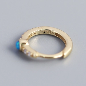 S925 sterling silver gold plated blue opal hoop earrings with engraved 925 hallmark