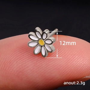 Elegant white daisy stud earrings in silver-tone metal with 12mm floral design