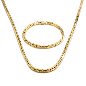 Golden titanium steel square box chain jewelry set including a necklace and bracelet