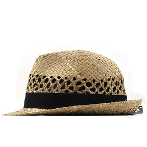 Cappello fedora in paglia traspirante con trama traforata e nastro nero per protezione solare