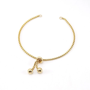 Adjustable 18K gold-plated stainless steel box chain bracelet with sliding ball clasp