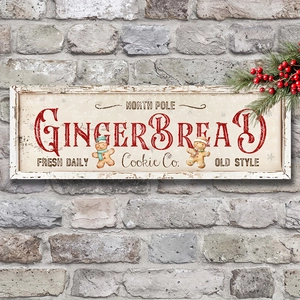 Vintage wooden Gingerbread North Pole sign plaque for Christmas wall decoration