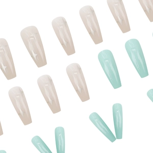 Mint green and glitter star coffin press-on nails set with high gloss finish