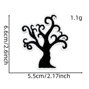 Detail of twisted dead tree embroidery patch with dimensions for Halloween decor