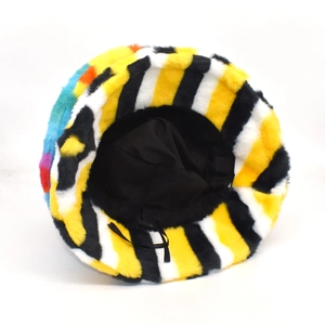 Chapeau bob en fausse fourrure de lapin arc-en-ciel épais et pelucheux pour automne hiver