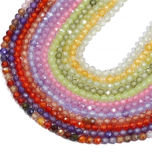 Vibrant 3mm faceted crystal zircon round beads for DIY jewelry making in a rainbow of colors