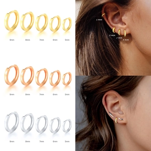 Minimalist S925 sterling silver hoop earrings in gold, rose gold and silver, 5mm-9mm sizes