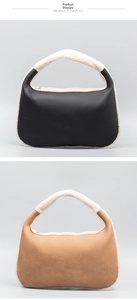 Detail view of retro faux fur trim shoulder bags in black and brown leather colors