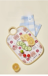 Detail of creative PE kitchen cutting board with hanging hole and cute bear pattern