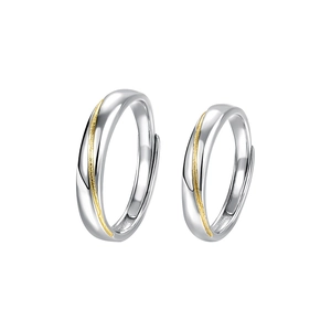 S925 sterling silver couple rings with silver and gold frosted adjustable bands